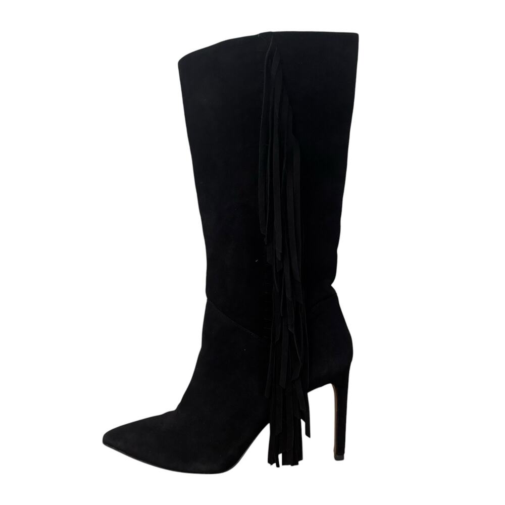 Sam Edelman Fayette Tall Boots Women 8.5M Black Suede Mid Calf Boho Western Heel